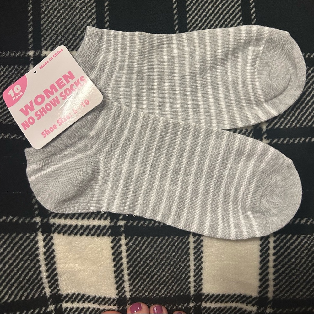 Gray and White Ankle Socks
